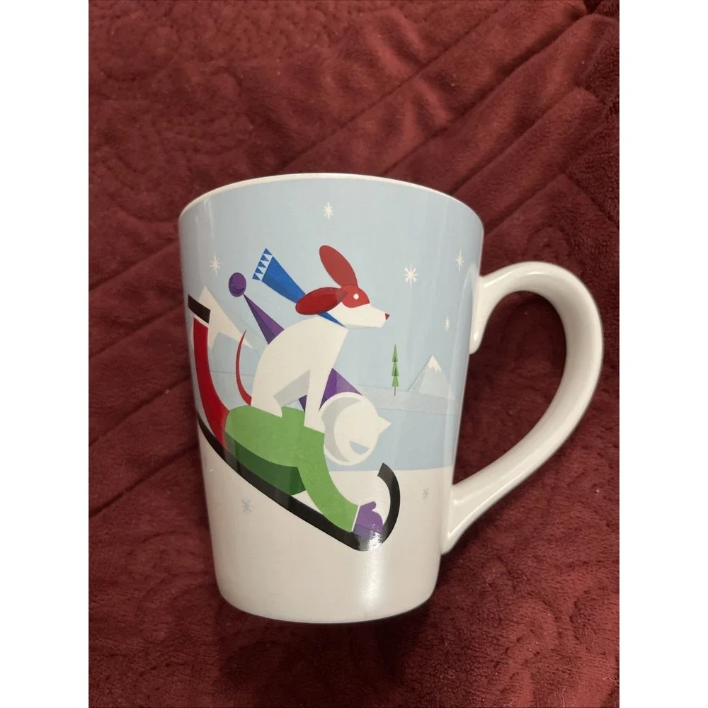 Starbucks 2011 Sledding Dog + Boy Design Ceramic Mug Winter Holidays